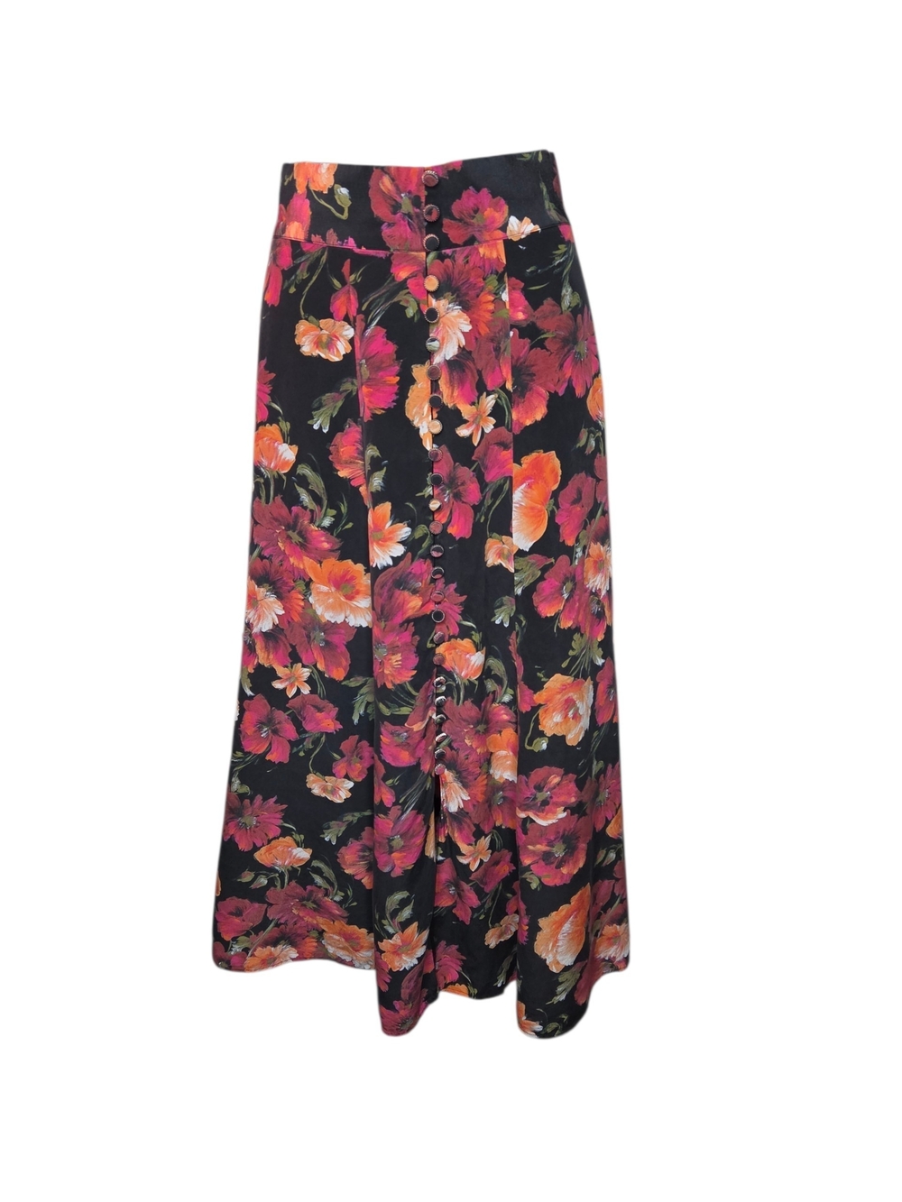 The Kooples Long Floral Print Silk Flowy Romantic Fabric Button Down Skirt Sz 0